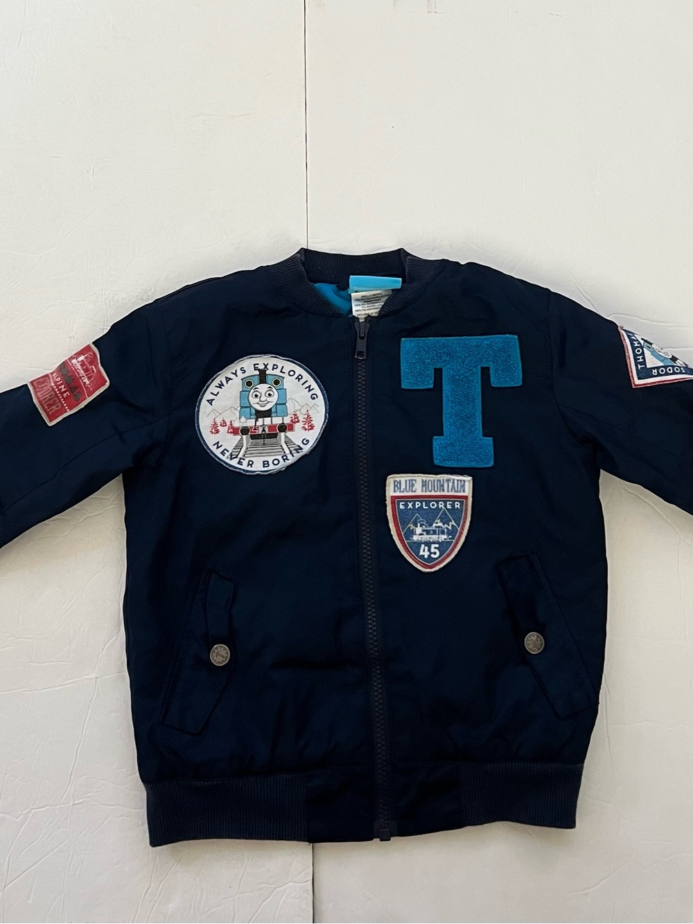 Thomas & Friends boys Navy Blue Explorer Patch Bomber Jacket